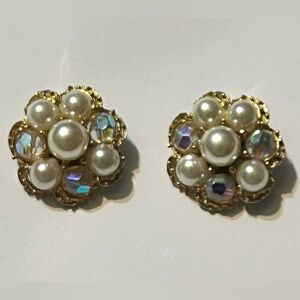 Gold and Pearl Cluster Earrings